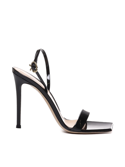 Shop Gianvito Rossi Ribbon Stiletto Sandals In Patent Leather In Black