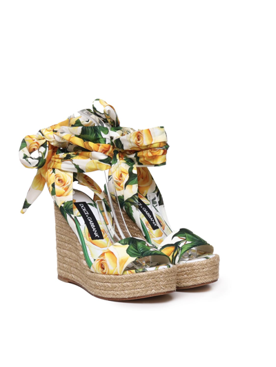 Shop Dolce & Gabbana Espadrilles With Floral Print In Yellow