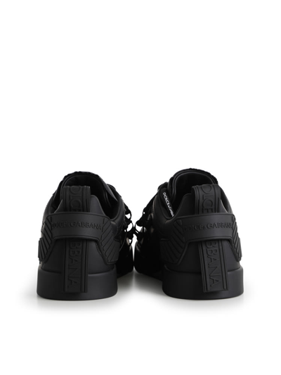Shop Dolce & Gabbana Portofino Leather And Patent Leather Sneakers In Black