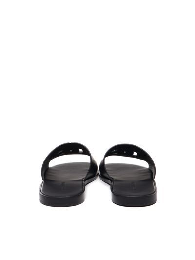 Shop Dolce & Gabbana Calfskin Leather Slides In Black