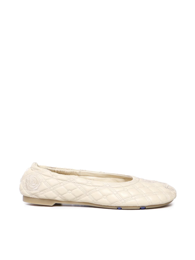 Shop Burberry Sadler Leather Ballet Shoes In Clay