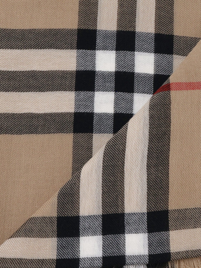 Shop Burberry Wool Check Scarf In Beige