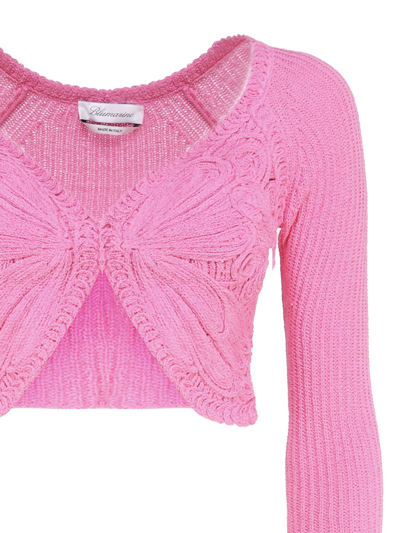 Shop Blumarine Cropped Cardigan With Butterfly Embroidery In Pink