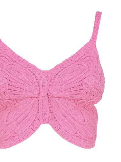 Shop Blumarine Cropped Top With Butterfly Embroidery In Pink