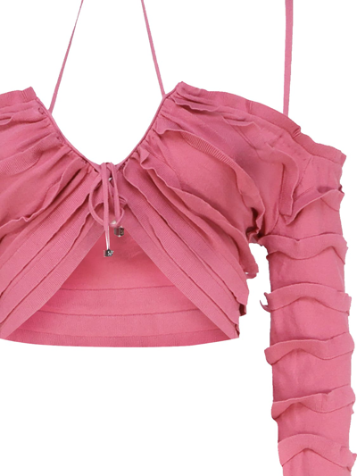 Shop Blumarine Knit Top With Ruffles In Pink