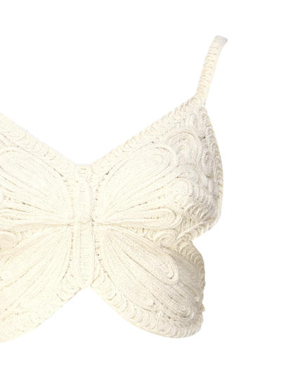 Shop Blumarine Cropped Top With Butterfly Embroidery In Ivory