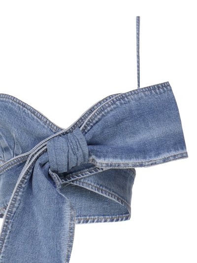 Shop Blumarine Denim Top With Bow In Jeans Medium Wash