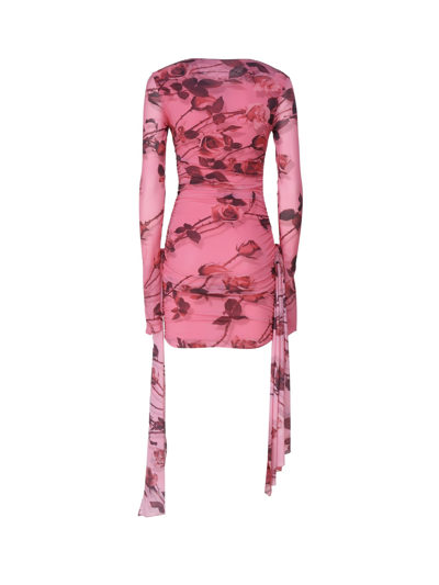 Shop Blumarine Short Jersey Dress In Rose Torchon Print In Pink