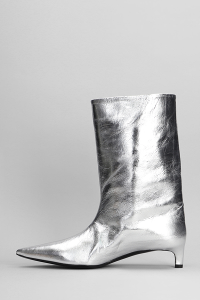 Shop Jil Sander Low Heels Ankle Boots In Silver Leather