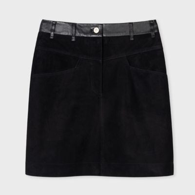 Shop Ps By Paul Smith Women's Black Suede Contrasting Short Skirt