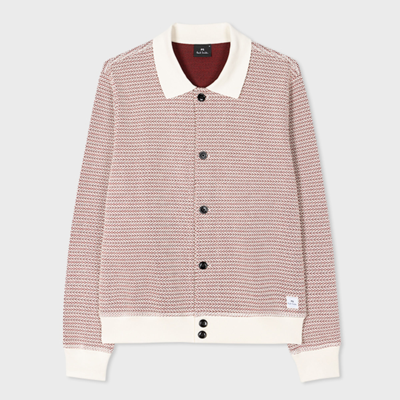 Shop Ps By Paul Smith Red And White Jacquard Jersey Cardigan
