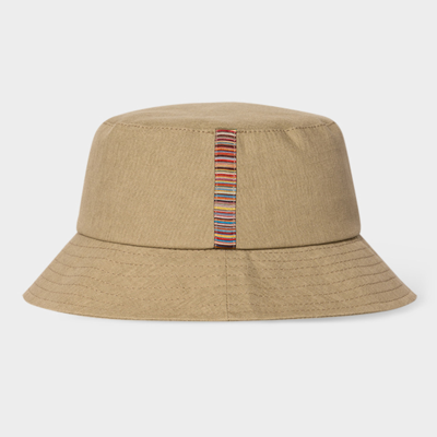 Shop Paul Smith Khaki Linen 'signature Stripe' Trim Bucket Hat Brown In Browns