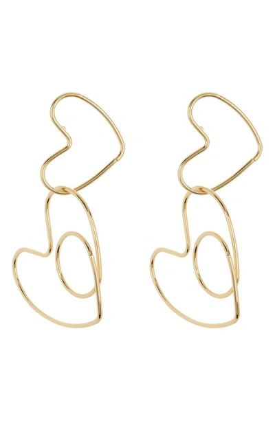 Shop Nakamol Chicago Double Heart Drop Earrings In Gold