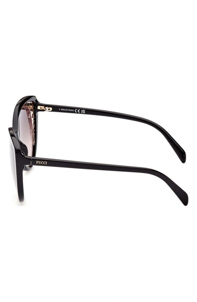 Shop Emilio Pucci 58mm Gradient Cat Eye Sunglasses In Shiny Black / Gradient Brown