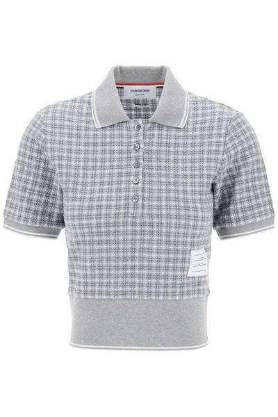 Shop Thom Browne Check Tweed Polo Shirt Women In Gray