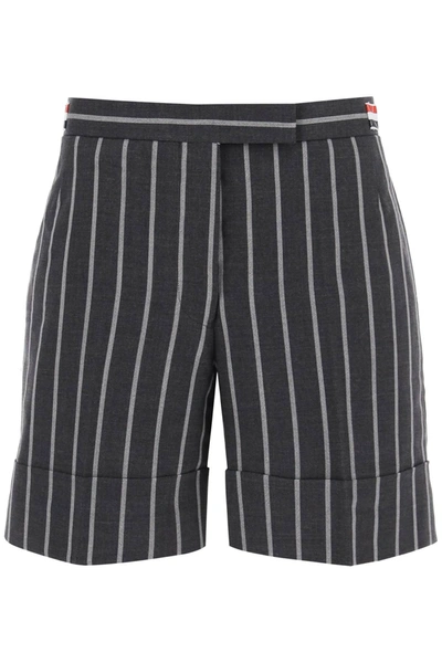 Shop Thom Browne Striped Tailoring Shorts Women In Gray