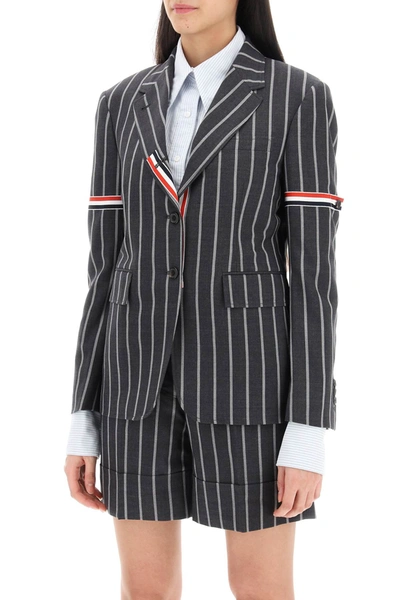 Shop Thom Browne Striped Single-breasted Jacket Women In Gray