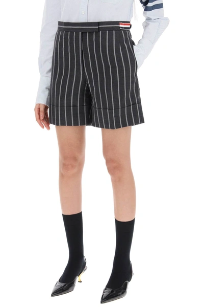 Shop Thom Browne Striped Tailoring Shorts Women In Gray