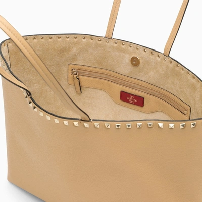 Shop Valentino Garavani Beige Rockstud Shopping Bag In Garnet Calfskin Women In Cream