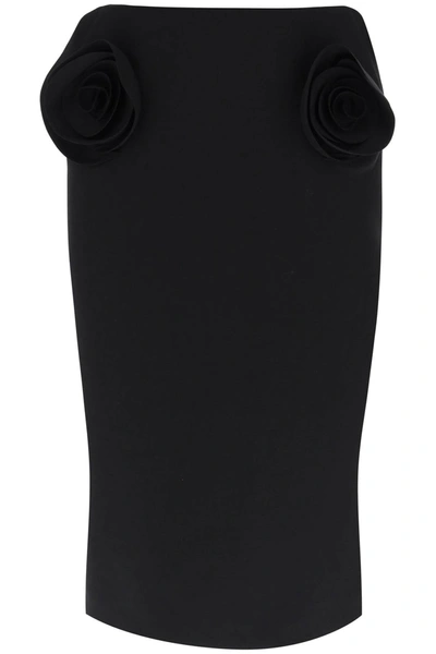 Shop Valentino Garavani Crepe Couture Pencil Skirt With Rose Appliqués Women In Black