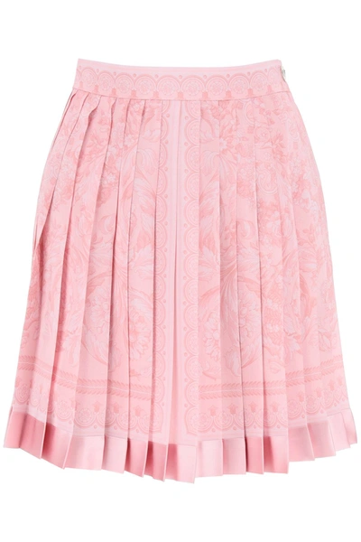 Shop Versace Barocco Pleated Mini Skirt Women In Pink