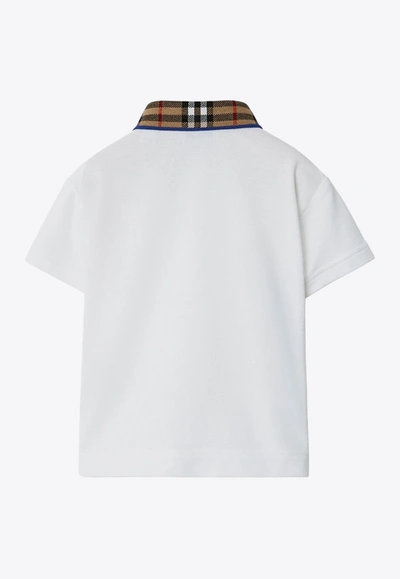 Shop Burberry Babies Checked-collar Polo T-shirt In White