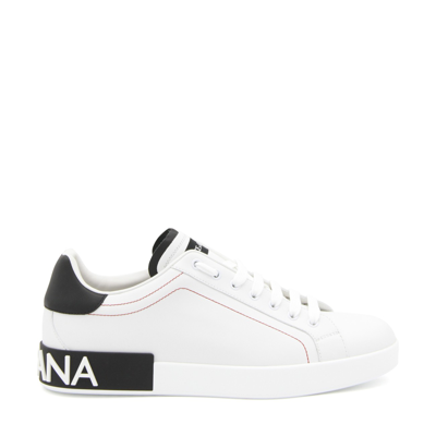 Shop Dolce & Gabbana White And Black Leather Sneakers