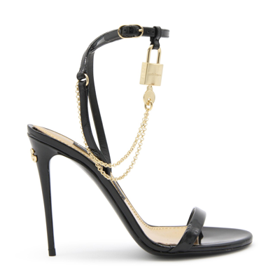 Shop Dolce & Gabbana Black Leather Charm Sandals In Black/gold