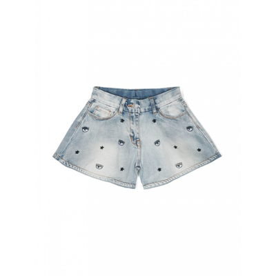 Shop Chiara Ferragni Stone Beach Blue Denim Shorts In Stone Bleach