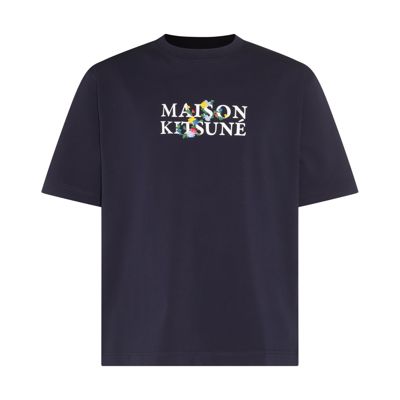 Shop Maison Kitsuné Navy Blue Cotton T-shirt