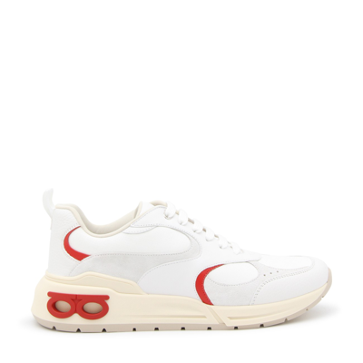 Shop Ferragamo White And Red Leather Sneakers In Bianco Ottico
