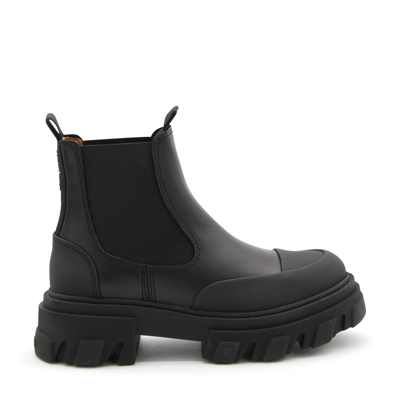 Shop Ganni Black Leather Combat Ankle Boots