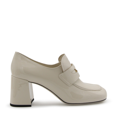 Shop Miu Miu Ivory Leather Loafers In Avorio