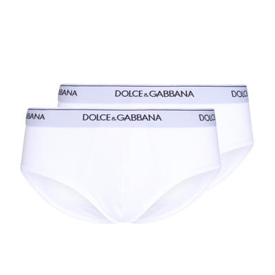 Shop Dolce & Gabbana White Cotton Two Pack Logo Briefs