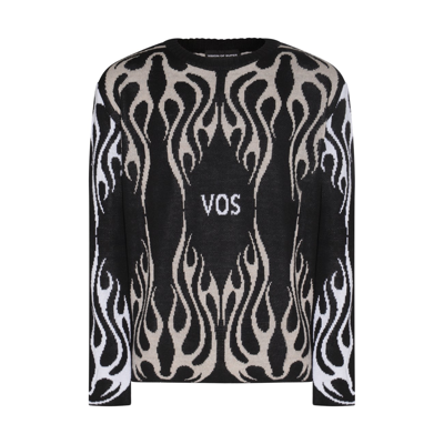 Shop Vision Of Super Black And White Mohair Blend Flames Sweater