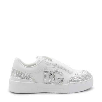 Shop Dolce & Gabbana White And Silver Leather New Roma Sneakers