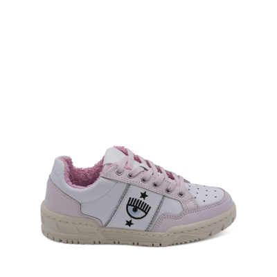 Shop Chiara Ferragni Pink And White Leather Sneakers In White/shrinking Violet