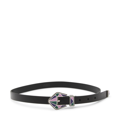 Shop Isabel Marant Black Pink And Silver Leather Belt In Pink/silver