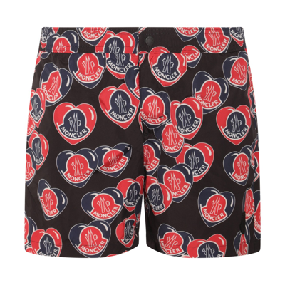 Shop Moncler Black Multicolour Swim Shorts