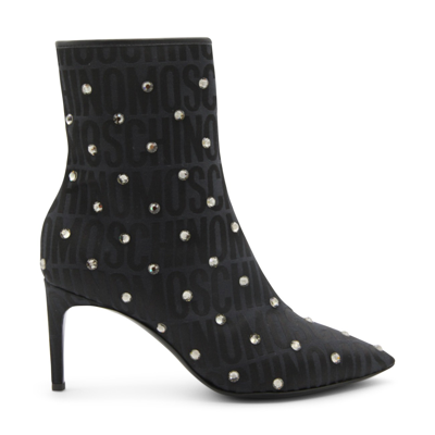 Shop Moschino Black Nylon Allover Monogram Jacquard Ankle Boots In Nero