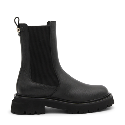 Shop Ferragamo Black Leather Oderico Boots In Nero