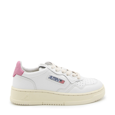 Shop Autry White And Pink Leather Medalist Sneakers In White Pink