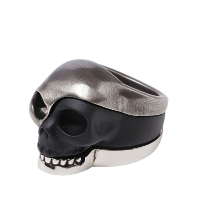 Shop Alexander Mcqueen Silver-tone And Black Skull Ring In Silver/black