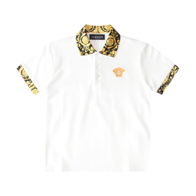 Shop Versace White Cotton Polo Shirt In White/black/gold