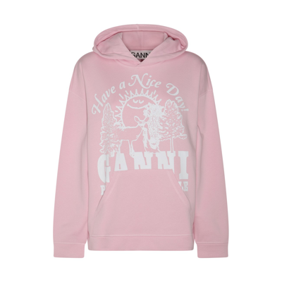 Shop Ganni Pink And White Cotton Sweatshirt
