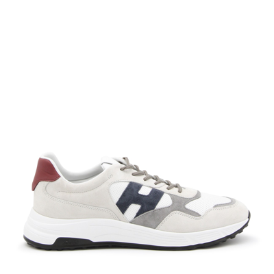 Shop Hogan White Grey And Blue Leather Hyperlight Sneakers