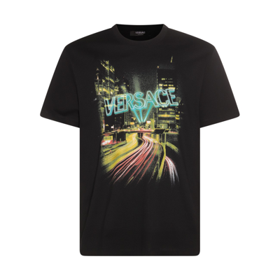 Shop Versace Black And Multicolour Cotton Printed T-shirt