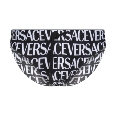 Shop Versace Black And White Swimmig Trunks In Black-white