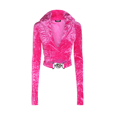 Shop Versace Glossy Pink Chenille Stretch Top
