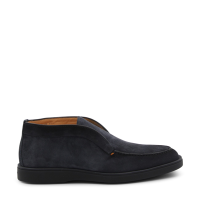 Shop Santoni Blue Suede Loafers